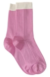 Stems Silky Colorblock Rib Crew Socks In Rose/ Nude