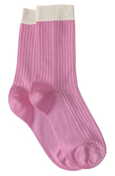 Stems Silky Colorblock Rib Crew Socks In Rose/ Nude