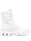 Prada Lace-up Cotton Ankle Boots In White