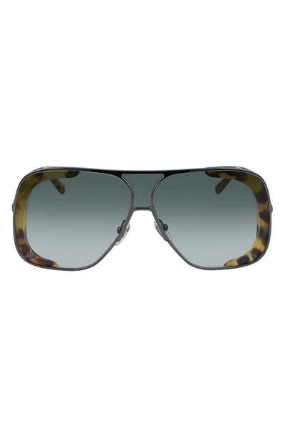 Mcm 62mm Oversize Gradient Aviator Sunglasses In Dark Ruthenium/ Green Gradient