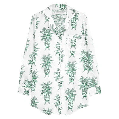 Desmond & Dempsey Howie Printed Cotton Pyjama Shirt In White