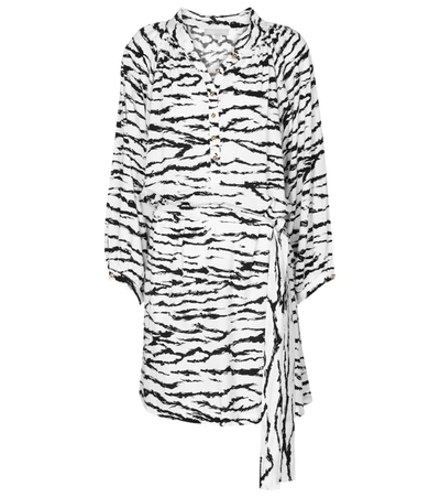 Melissa Odabash Amy Tiger Stripe Long Sleeve Cover-up Shirtdress In White And Black