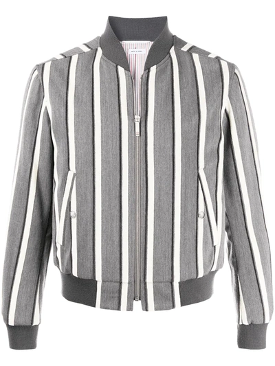 Thom Browne Striped Cropped Bomber Jacket In Grey