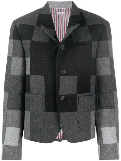 Thom Browne Shetland Wool Patchwork-effect Shrunken Blazer In 055 Light Grey