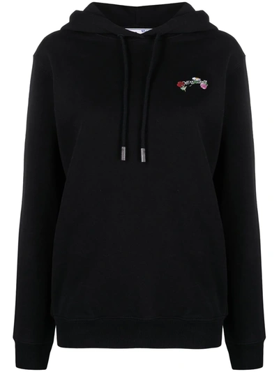 Off-white Black Embroidered Arrows Flowers Hoodie In Black/multicolor