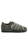 Adidas Originals Superstar Embroidered Faux-suede Trainers In Grey,black,green