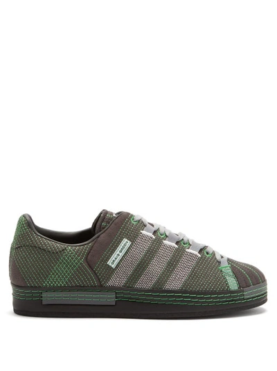 Adidas Originals Superstar Embroidered Faux-suede Trainers In Grey,black,green