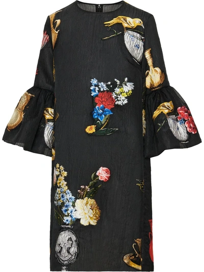 Oscar De La Renta Bouquet Pattern Mini Dress In Black