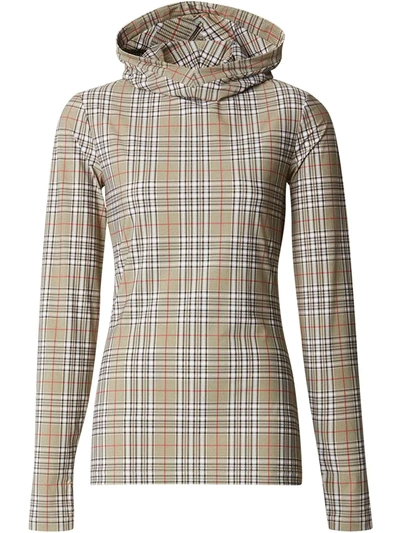 Burberry Check Pattern Hooded Top In Brown