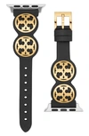 Tory Burch Leather & Goldtone Stainless Steel Apple Watch Strap/42mm & 44mm In Black