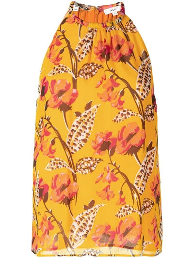 A.l.c Kinsa Gathered Floral-print Silk-crepon Top In Yellow