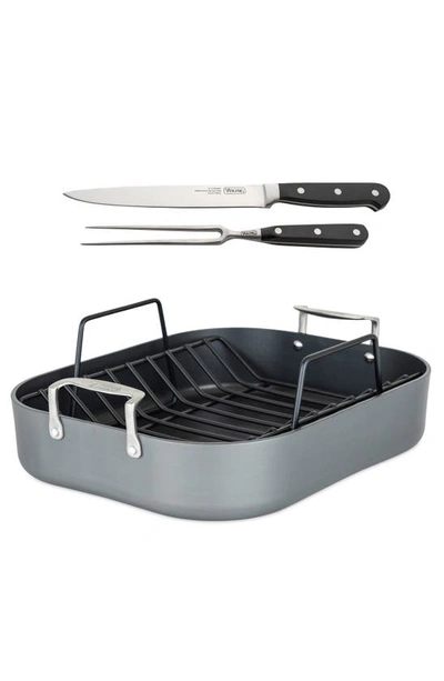 Viking Hard Anodized Aluminum Nonstick Roaster With Rack & Bonus Carving Set In Charcoal