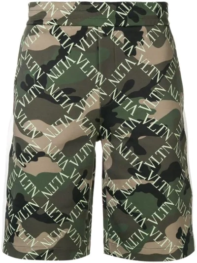 Valentino Camo & Logo-print Jersey Shorts In Green