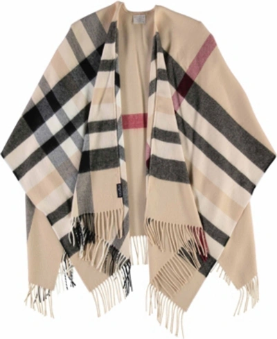 Fraas Women's  Plaid Cape Sweater With Fringe-trim In Beige