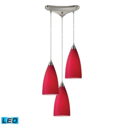 Elk Lighting Vesta 3-light Pendant Red In Satin Nickel In Silver