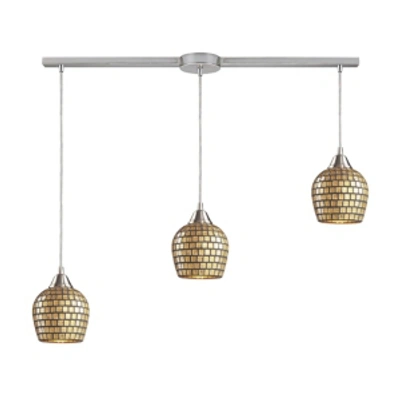 Elk Lighting Fusion 3-light Linear Pendant Gold Leaf In Satin Nickel In Silver
