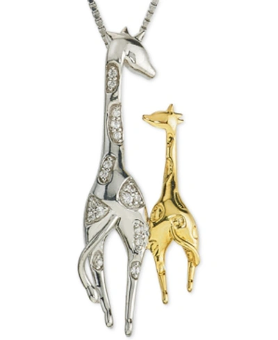 Macy's Diamond Giraffe Mother & Child 18" Pendant Necklace (1/10 Ct. T.w.) In Sterling Silver & 10k Gold