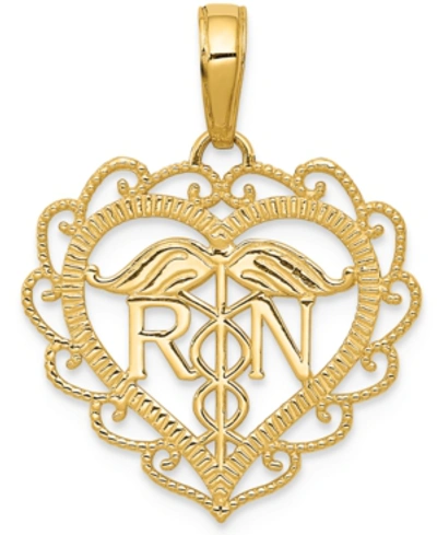 Macy's Registered Nurse Open Heart Charm Pendant In 14k Gold In Yellow Gold