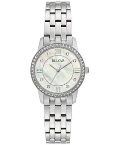 Bulova Women's Crystals Stainless Steel Bracelet Watch 27mm Box Set In Silver-tone