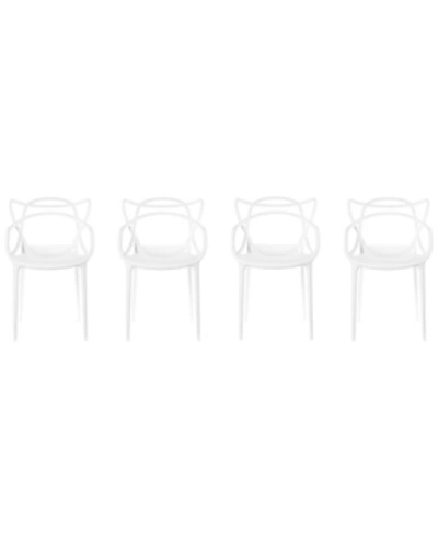 Bold Tones Mid-century Modern Style Stackable Plastic Molded Arm Chair With Entangled Open Back, Set Of 4 In White