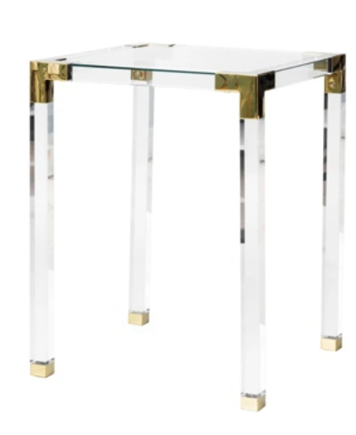 Bold Tones Square Acrylic Gold Metal Modern Tempered Glass End Side Table In Clear