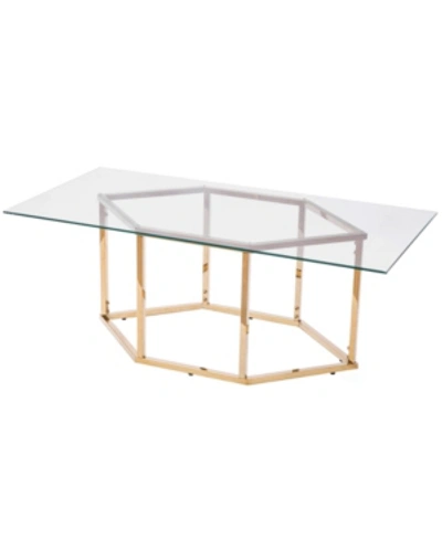 Bold Tones Rectangular Glass Top Hexagon Gold Stainless Steel Metal Base Coffee Table