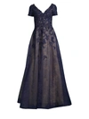 Basix Black Label Women's Beaded Lace A-line Gown In Navy