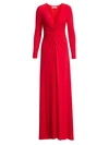 Halston Women's V-neck Ruched Jersey Gown In Carmine