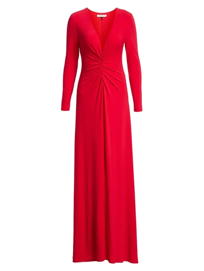 Halston Women's V-neck Ruched Jersey Gown In Carmine