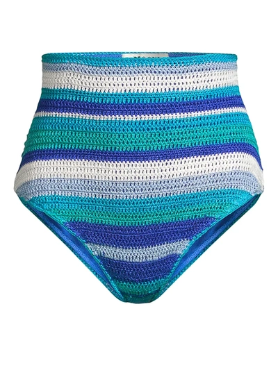 All Things Mochi Women's Jamie Crochet Striped Bikini Bottom In Blue