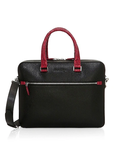 Ferragamo Men's Revival 3.0 Leather & Crocodile Briefcase In Red Black