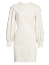 Akris Punto Women's Puff-sleeve Wool Flannel Shift Dress In Cream