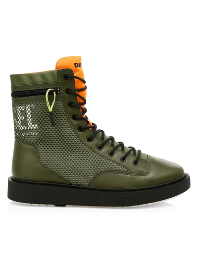 Diesel Men's Cage Leather Trim Boots In Burnt Olive