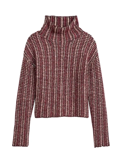Theory Women's Inlay Striped Alpaca-blend Turtleneck Sweater In Dark Brown Multi