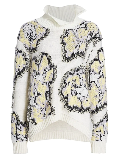 3.1 Phillip Lim / フィリップ リム Women's Fil Coupe Abstract Daisy Stretch-wool Sweater In White Multi