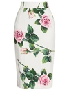 Dolce & Gabbana Women's Rose Print Cady Tubino Skirt In White Pink