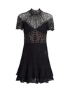 Jonathan Simkhai Women's Multimedia Corded Lace Mini Ruffle A-line Dress In Black