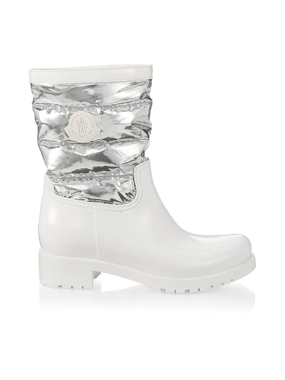 Moncler Women's Gisele Quilted Metallic Boots In White