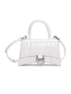 Balenciaga Xs Hourglass Croc-embossed Leather Top Handle Bag In White