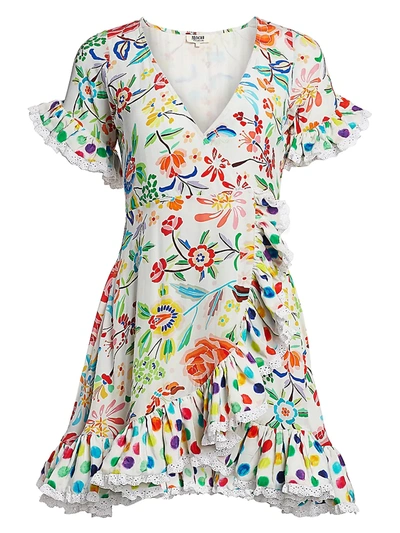 All Things Mochi Women's Valeria Floral Silk Wrap Dress In White Floral