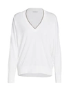 Brunello Cucinelli Women's Monili V-neck Knit Sweater In White