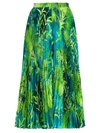 Versace Women's Jungle-print Pleated Midi Skirt In Green