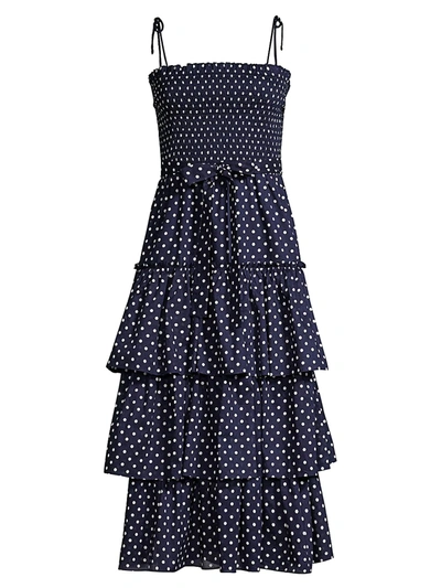 Tory Burch Women's Ruffle Tiered Dotted Dress In Classic Dot