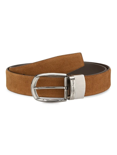 Ermenegildo Zegna Suede Strap Silver Buckle Belt In Sigar Tdm