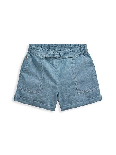 Polo Ralph Lauren Girl's Cotton Chambray Camp Shorts In Indigo Blu