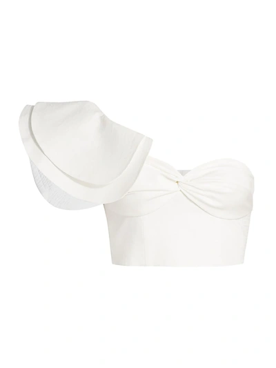 Amur Miray One-shoulder Ruffled Crop Top In White