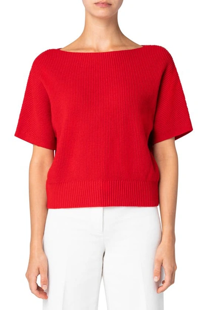 Akris Punto Wool & Cashmere Short Sleeve Sweater In Red