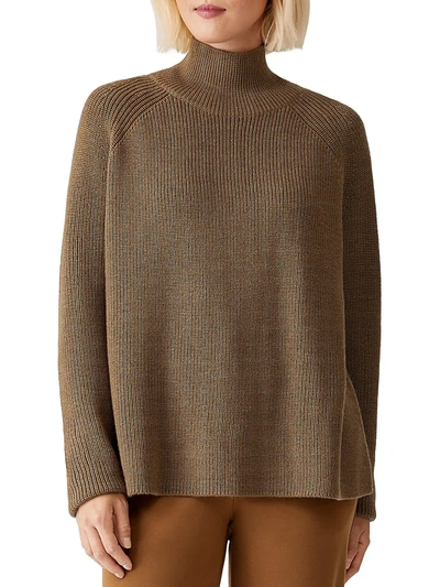 Eileen Fisher Women's Turtleneck Raglan Top In Hazel