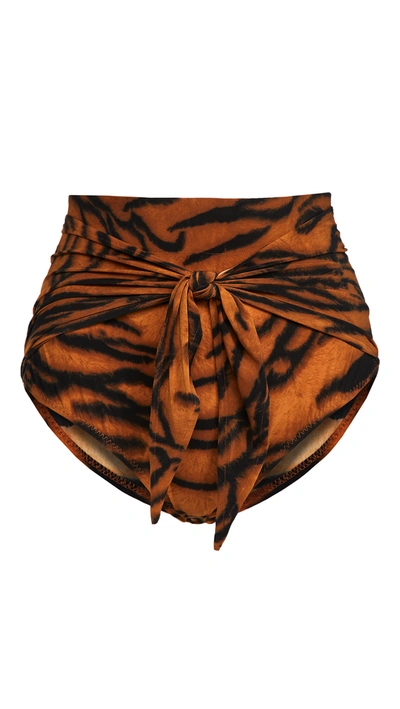 Norma Kamali Tie Front High-waisted Bikini Bottoms In Tiger