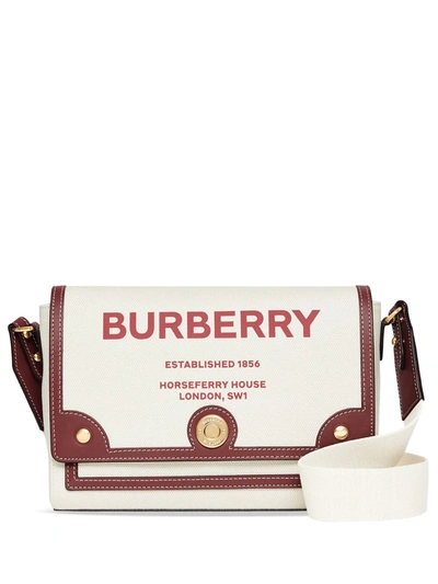 Burberry Medium Note Horseferry Print Canvas & Leather Crossbody Bag In Natural/garnet